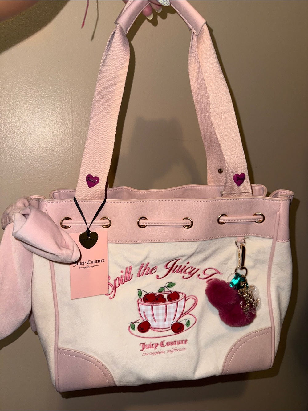 NEW Juicy Couture Soft White 'Spill the Juicy Tea' Sweet Tea Party Tote - Picture 1 of 8